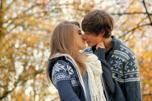 autumn, couple, cute, kiss, love, style