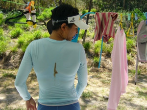 bird pooping on person