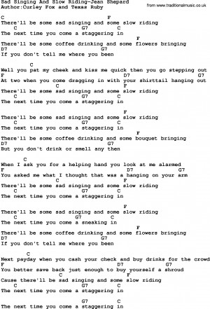 Download Sad Singing And Slow Riding-Jean Shepard lyrics and chords as ...