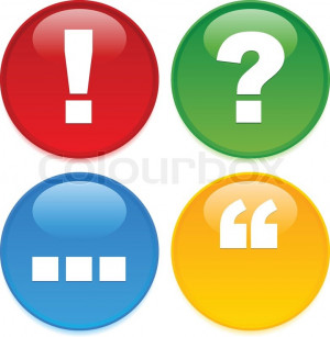 ... question mark, ellipses, and quote symbols on colorful circles, vector