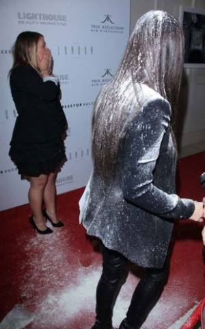 kim kardashian gets flour dumped on her from a hater at her perfumes ...
