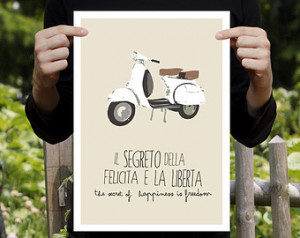Vespa scooter - typography, italian - poster illustration - print ...