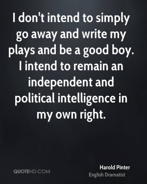don't intend to simply go away and write my plays and be a good boy ...