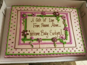 My baby shower isn't until tomorrow at 3, but here's the cake!!!! :)