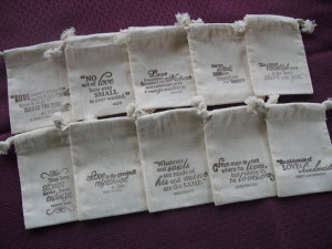 ... Love Quotes Muslin Wedding Favor Bags or Candy Buffet Bags - Item 1078