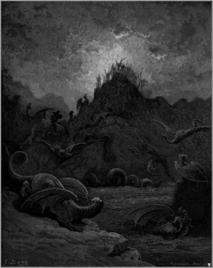 Illustration for Paradise Lost 1866 Book 2, ll.624–7 'all life dies ...
