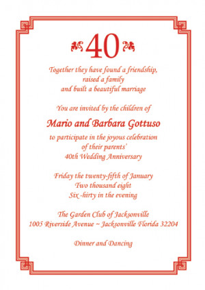 ... 25 Personalized 40th Wedding Anniversary Party Invitations - AP-005
