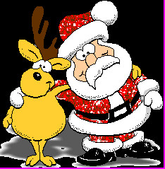Funny Glitter Santa Claus with Reindeer Animated GIF.