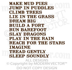 Details about Make Mud Pies Quote Vinyl Wall Decal Boy Nursery Bedroom ...