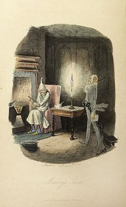 ... Marley's ghost visits Scrooge in Charles Dickens' A Christmas Carol