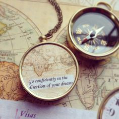 Map compass Necklace, graduation gift, Go Confidently in the Direction ...