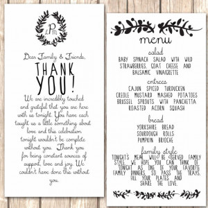 Whimsical Menu and Thank You Card for Wedding Dinner