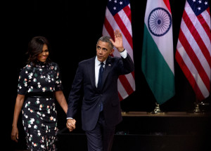 Obama with his wife Michelle Obama at the Siri Fort auditorium (AP ...