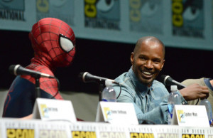 Previous Jamie Foxx laughs with Spider-Man at The Amazing Spider-Man 2 ...