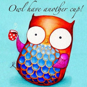 Chipper Morning Owl with Coffee Cup - NEW Painting Print - Colorful ...