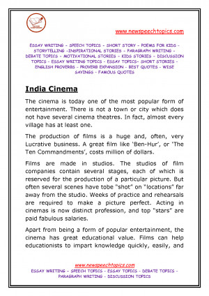 Paragraph writing Essay writing Speech topics India Cinema