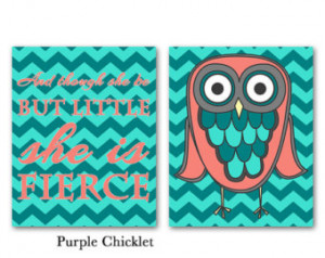 ... She is Fierce Quote Teal Chevron Nursery Decor Art Prints (220a