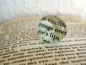 Adjustable silver and glass ring - Sherlock Holmes quote