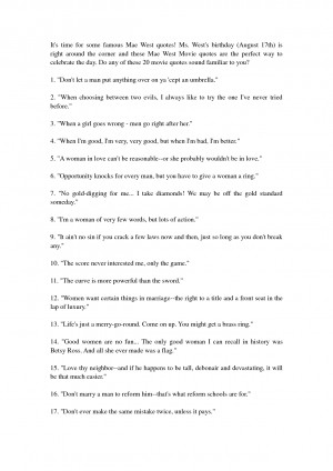 20 Mae West Quotes to Celebrate Her Birthday by aihaozhe2