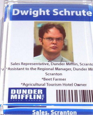 Official Dunder Mifflin Dwight Shrute ID Fridge Magnet big 2.5 X 3.5 ...