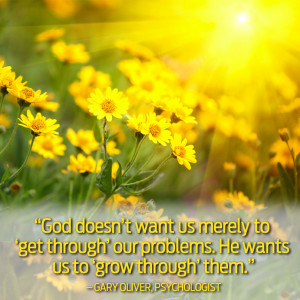 Sunlit yellow flowers, with Personal Growth quote