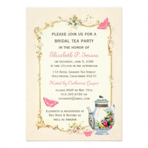 pink vintage french bridal tea party invitations feature a tea pot and ...