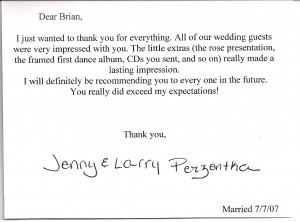 Larry & Jennifer’s Thank You Note: