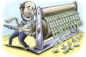 The Fed printing lots of money. Drawing from Cervantes.