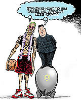 strip political cartoon of Dennis Rodman standing next to Kim Jong Un ...