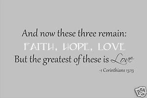 Details about FAITH HOPE LOVE Corinthians Wall Quote Decal Scripture