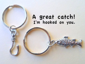 Fish & Hook Couple Keychain Set, Key Ring Gift, Key Chain, Husband and ...