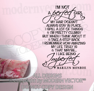 MARILYN MONROE Quote Vinyl Wall Decal I'M NOT A PERFECT GIRL Vinyl