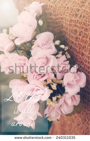 Love is all around. Quote about love on flower background. - stock ...