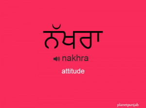 Punjabi words: Nakhra : attitude/tantrums, or whimsical behavior.