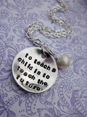 Teacher Quote Necklace With Pearl Charm, Handstamped Jewelry, Ready to ...