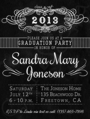 Chalkboard Graduation Party Invitation - Printable DIY 4x5 Postcard ...