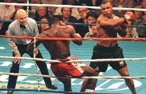 March 1996: Mike Tyson hits WBC Heavyweight Champion Frank Bruno with ...