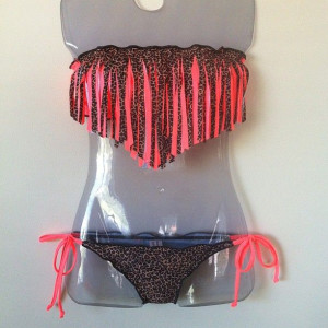 Orange & Cheetah Fringe String BikiniCheetahs Fringes, Swimming Suits ...