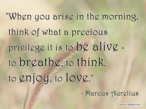 When you arise in the morning think of what a precious privilege it is ...