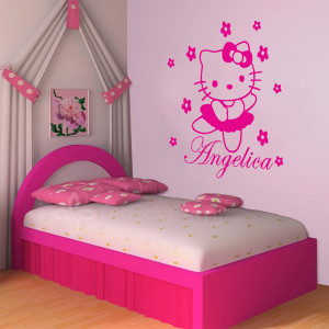 HELLO KITTY Fairy Personalised Name Cartoon Wall Stickers Art Decals ...