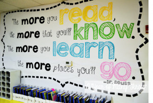 Below the quote is where we rest our book bins. One of my FAVORITE ...