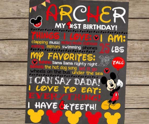 First Birthday Chalkboard Poster Mickey Mouse by PlayOnWordsArt, $22 ...