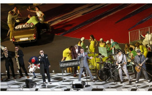Madness perform at the Olympic stadium during the closing ceremony of ...