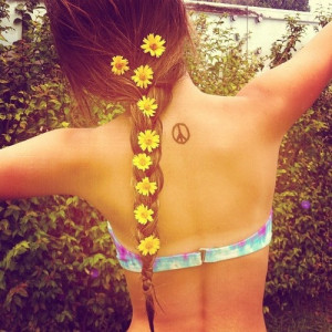 SUMMER! / flowers. peace tattoo. tye dye suit #summer