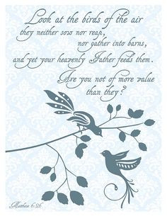 Damask Birds - Bible Verse Art Print - Matthew 6:26