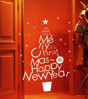 Merry Christmas & Happy New Year Quote Glass Shop Window Decal Winter ...