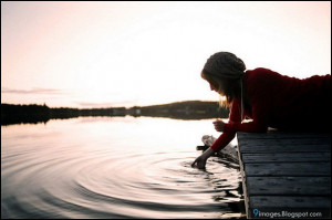 Alone, girl, hand, in, lake