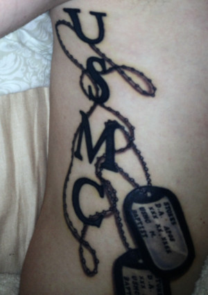 USMC Dog Tags on Rib Cage