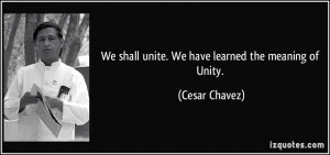 We shall unite. We have learned the meaning of Unity. - Cesar Chavez