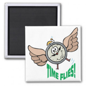 Time Flies ~ Flying Alarm Clock Word Play Fridge Magnets